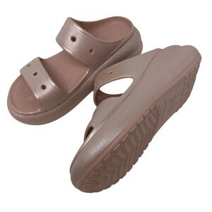 Crocs Womens Size 10 Classic Crush Pale Pink Shimmer Platform wedge Sandals